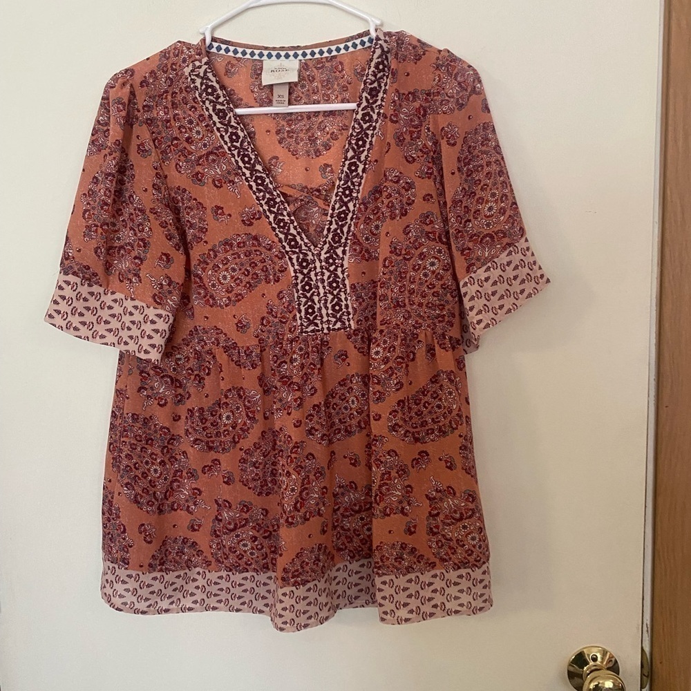 Nox Rose, extra small BoHo, baby doll, multi print Top